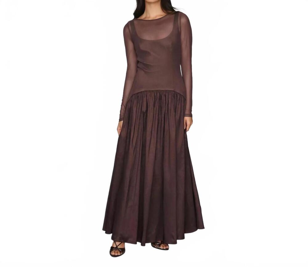 NEW HUTCH women's susanne sheer mesh drop waist maxi dress in brown